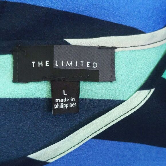 The Limited lightweight cap sleeve silky striped blouse, EUC, size L - Picture 4 of 7